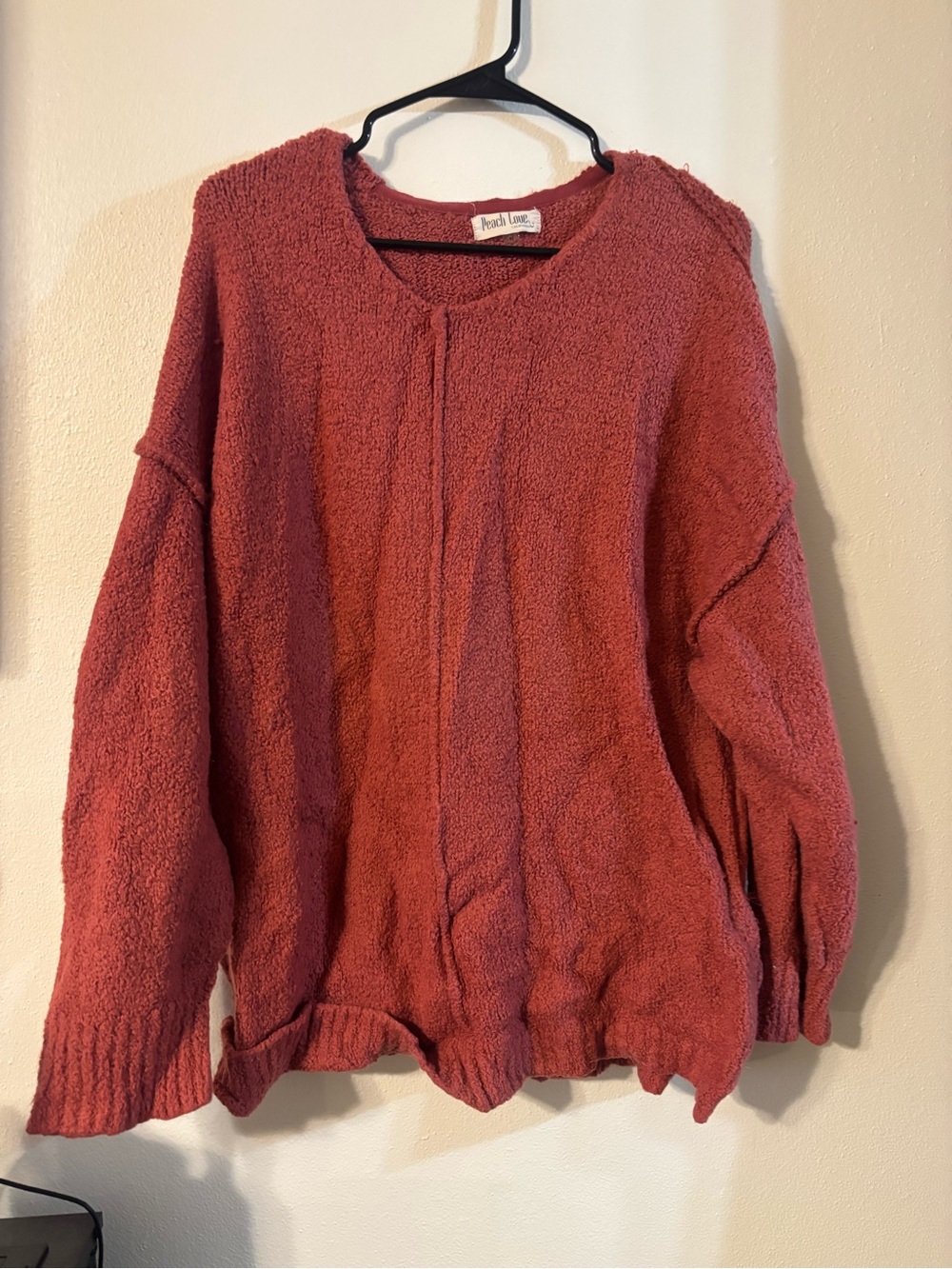 Peach Love California Cozy Brick Red Crewneck Sweater 100% nylon